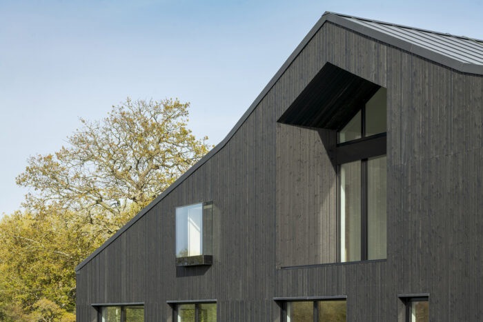Closed up of barn cover in charred timber cladding
